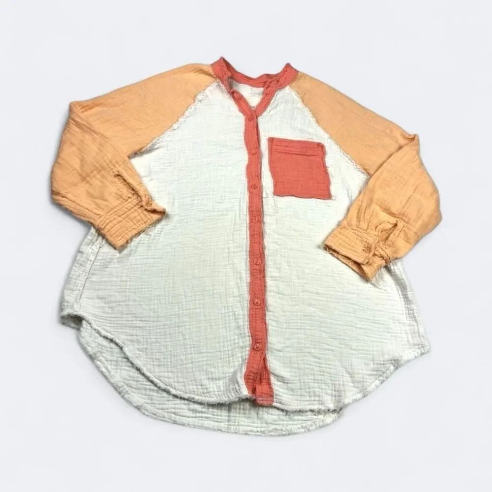 Aerie Womens Pool To Party Button Down Shirt Crinkle Oversized Casual Top S FLAW
